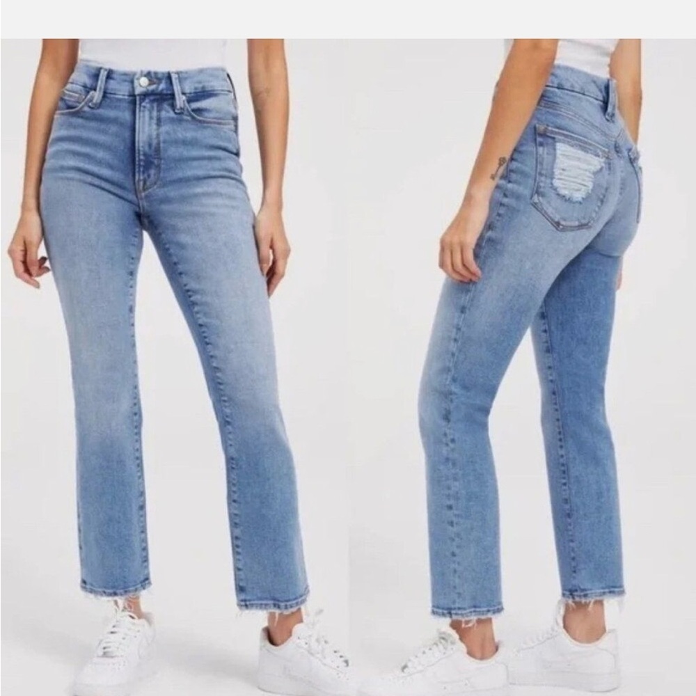 Good American High Rise Light Blue Straight Jeans
